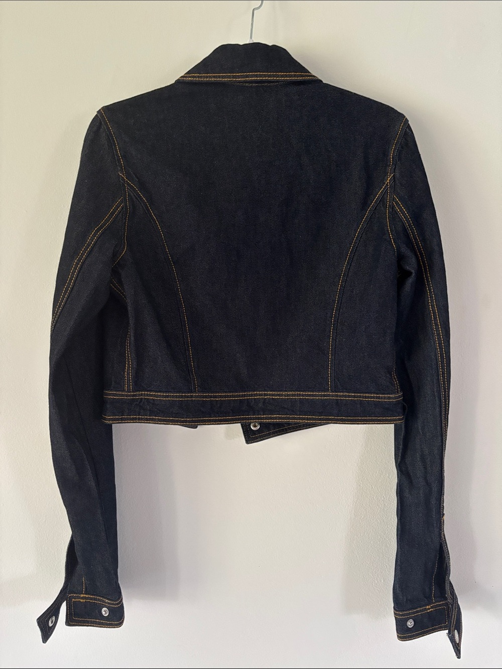 Women’s Dark Denim Cropped Jacket with Contrast Stitching M - Picture 4 of 6